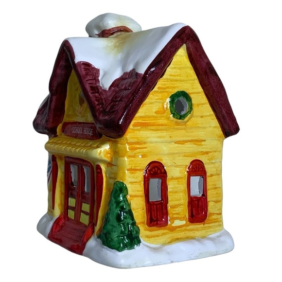 JSNY Vintage Holiday Schoolhouse Candle Holder Hand Painted Porcelain Ceramic - Picture 9 of 16